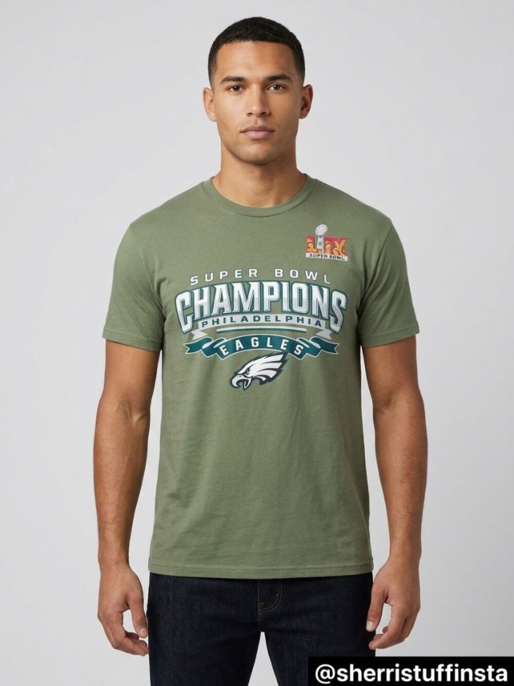 Super Bowl LII Champions Philadelphia Eagles Olive Green T-Shirt Gildan Heavy L
